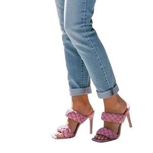 Steve Madden Kenley Pink Braided Square Toe Stiletto Heeled Sandals Women's 7.5